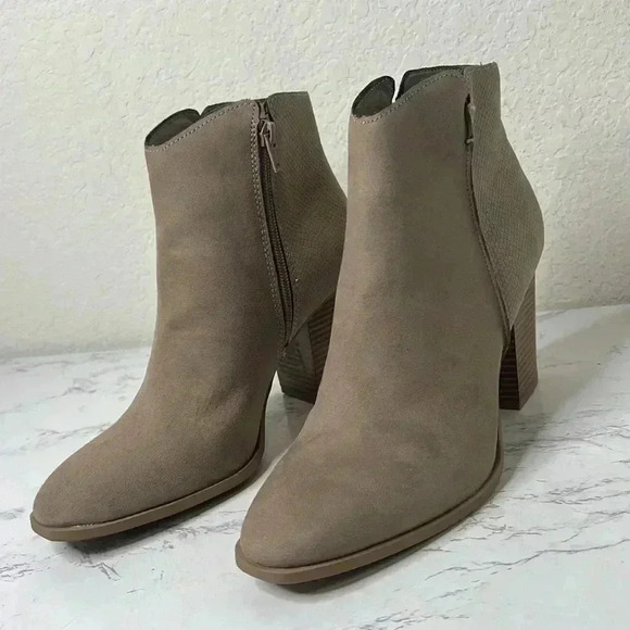 Sun + Stone Womens Beige Graceyy Round Toe Block Heel Zip-Up Booties - Picture 8 of 14